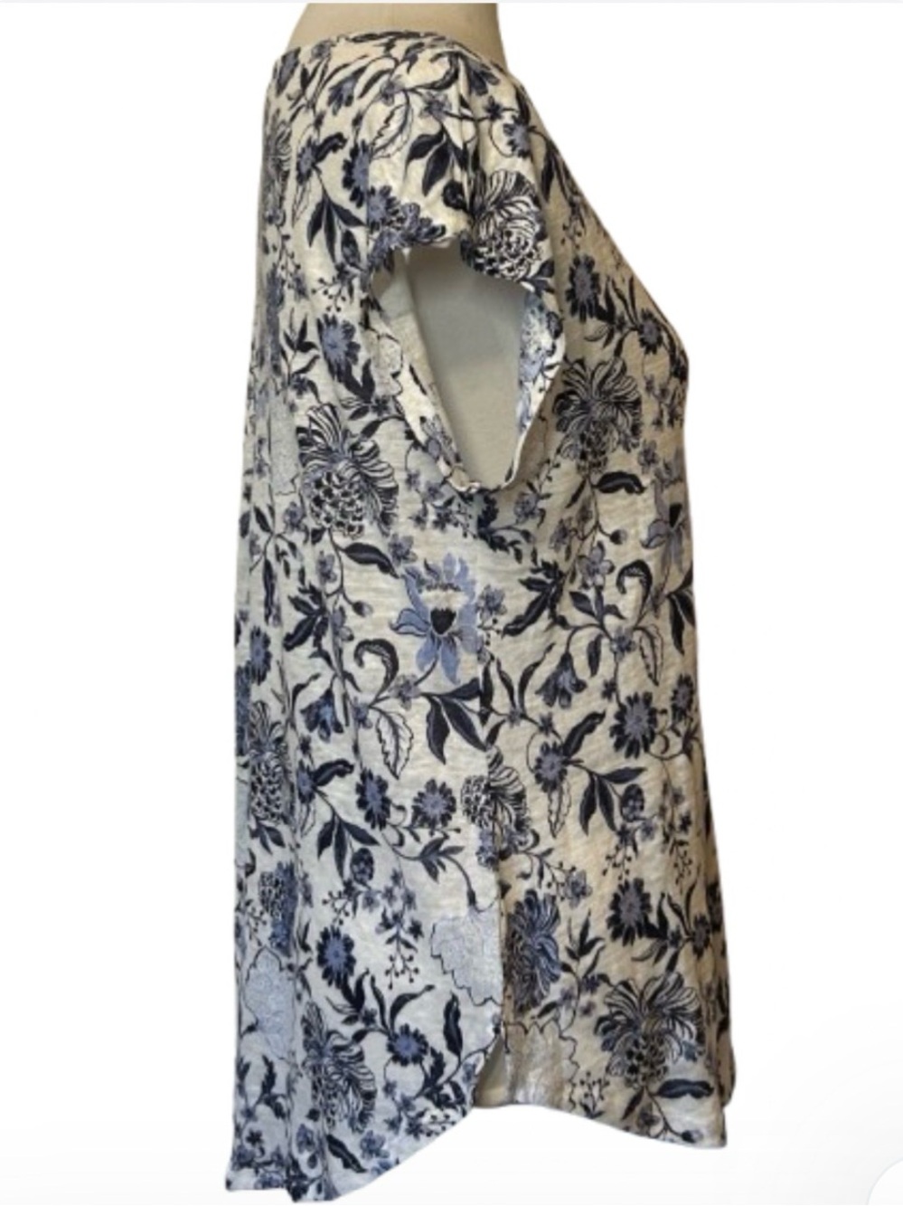 New Rachel Zoe Linen Top Blue Floral Print Cap Sleeve L - Picture 2 of 6